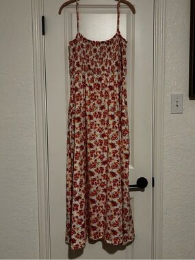 Impressions White Maxi Sundress with Red Floral Print